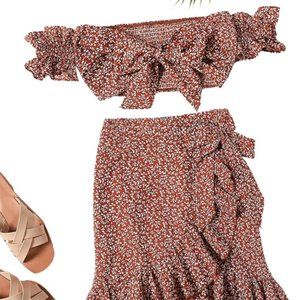 Two piece red floral set size M